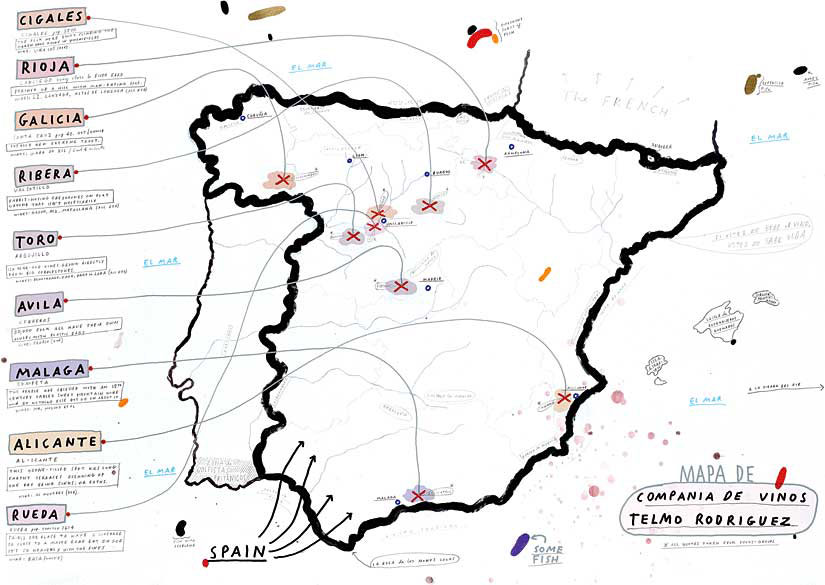 Mapa de zona de producción de vino de Telmo Rodríguez